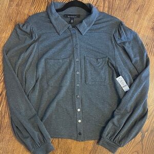 White House Black Market Gray Button Down Sweater, lightweight Cozy soft L